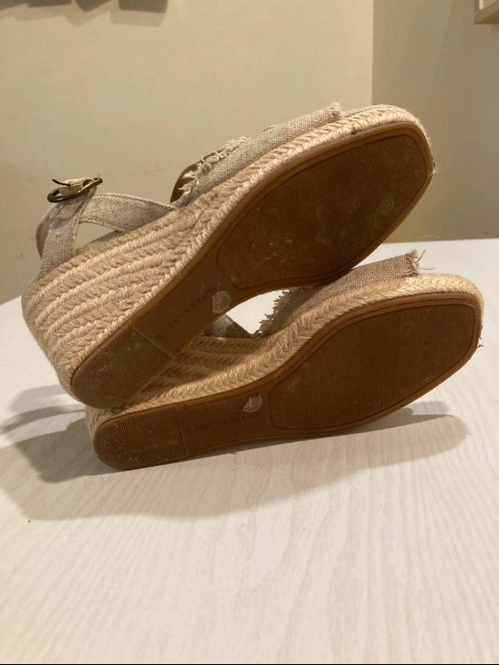 Lucky Brand Natural Beige Frayed Espadrille Wedge Sandals - Picture 4 of 4